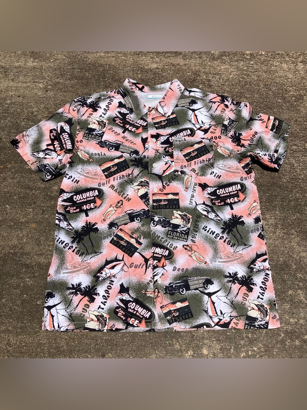 Columbia Mens Large PFG Fishing Trollers Best Shirt Marlin Hula Vented Hawaii